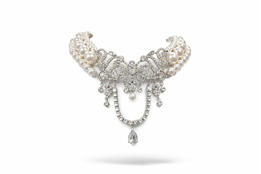 Elizabeth02 Gold ve İnci Detaylı Choker Kolye